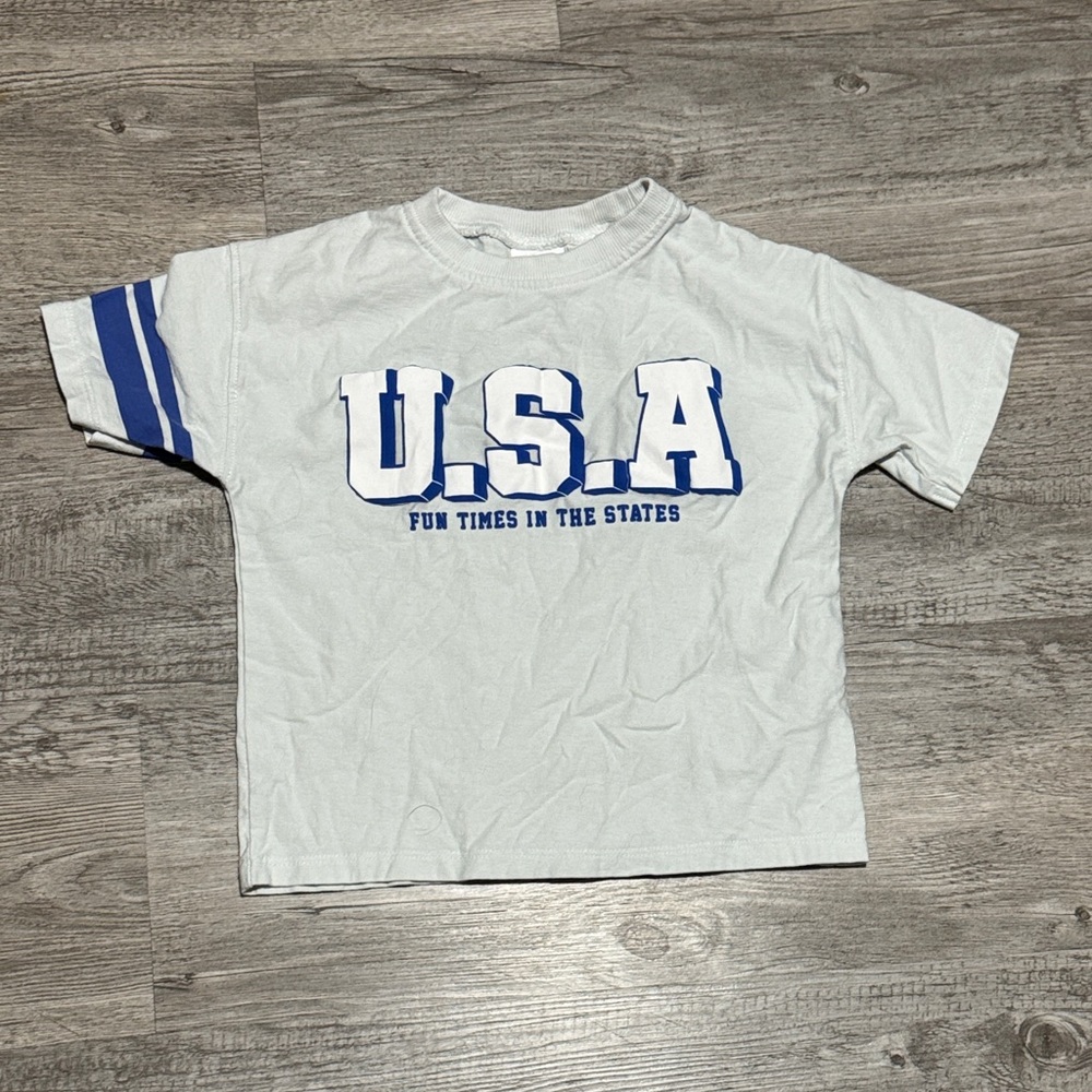 Zara Kids USA Graphic Tee - White and Blue